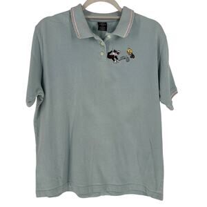 Vintage 90s Warner Bros Blue Golf Polo Shirt Womens Sz L Tweety Bird Sylvester